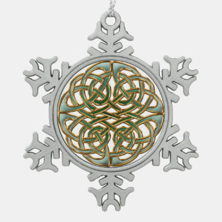 Gold eingefaßter grüner keltischer Knoten Schneeflocken Zinn-Ornament