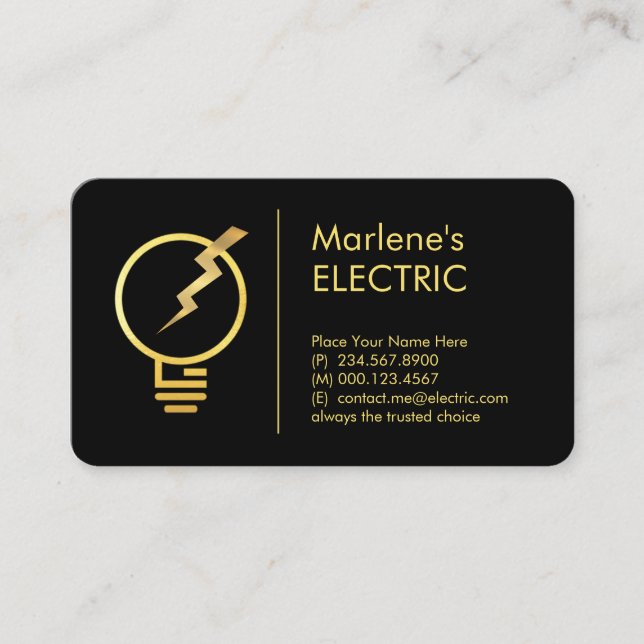 Gold Electric Bulb Lightning Power Visitenkarte (Vorderseite)