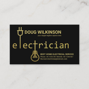 Gold Electrical Power Plug Bulb Signage Electric Visitenkarte