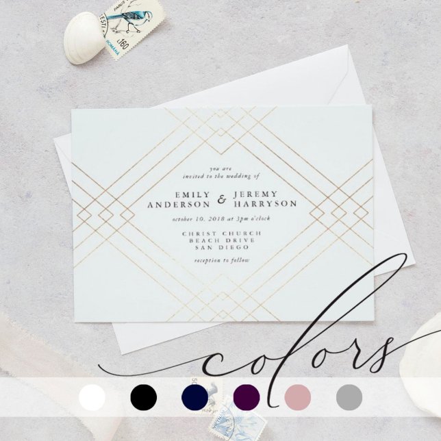 Gold Elegance White Diamond Gatsby Wedding Einladung (Von Creator hochgeladen)