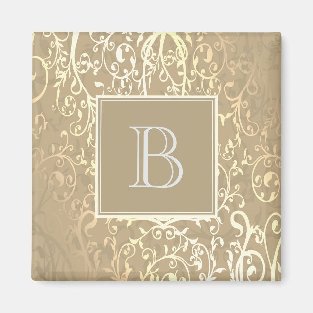 Gold Elegant Blüh Monogram Magnet (Vorne)