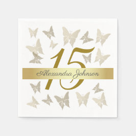 Gold Elegant Butterflies 15. Geburtstag Quinceaner Serviette