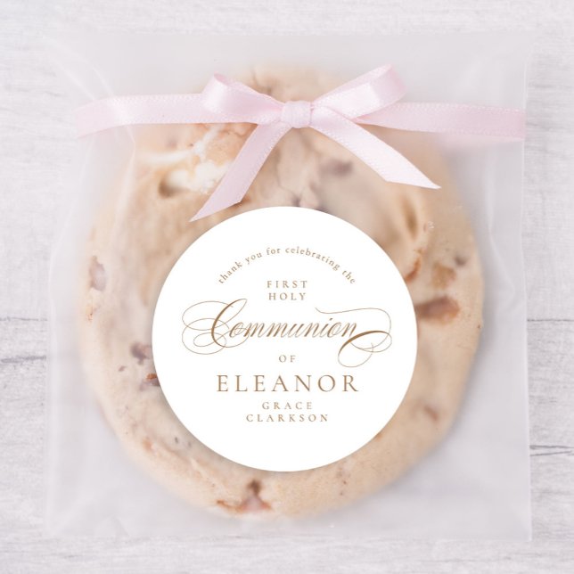 Gold Elegant Calligraphie Erste Kommune Vielen Dan Runder Aufkleber (Von Creator hochgeladen)
