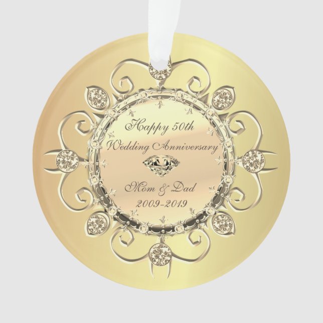 Gold Elegant Diamonds 50. Hochzeitstag Ornament (Vorderseite)