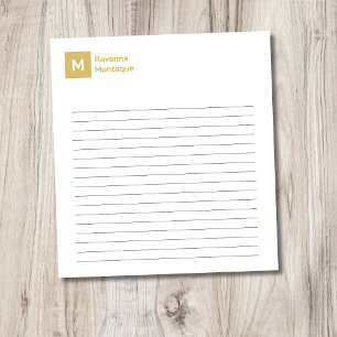 Gold Elegant Einfach Trendig Monogramm Liniiert Notizblock