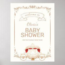 Gold Elegant Fairy Carriage Baby Shower Welcome  Poster
