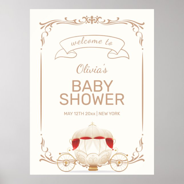 Gold Elegant Fairy Carriage Baby Shower Welcome  Poster (Vorne)