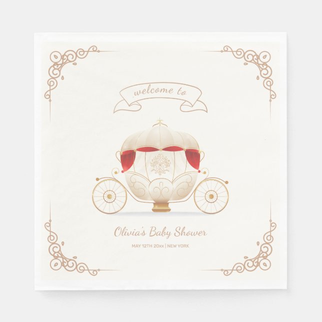 Gold Elegant Fairy Carriage Baby Shower Welcome  Serviette (Vorderseite)