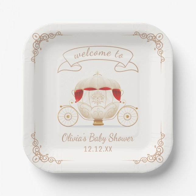 Gold Elegant Fairytale Carriage Baby Shower  Pappteller (Vorderseite)