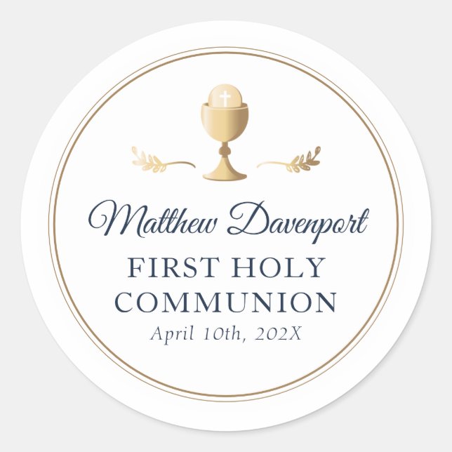 Gold Elegant First Communion Gunst Sticker (Vorderseite)