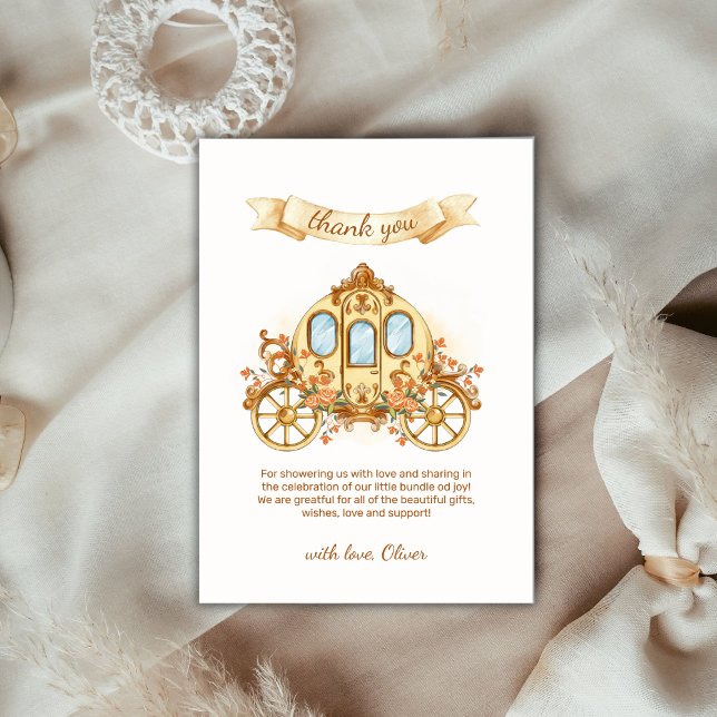 Gold Elegant Flower Prince Carriage Baby Shower  Dankeskarte (Gold Elegant Flower Prince Carriage Baby Shower Thank You Card)
