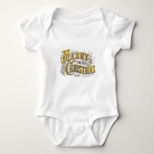 Gold Elegant Frohe Weihnachten Rustikale Vintag Baby Strampler