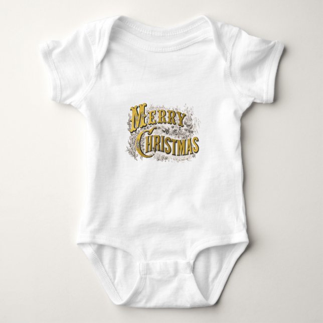 Gold Elegant Frohe Weihnachten Rustikale Vintag Baby Strampler (Vorderseite)