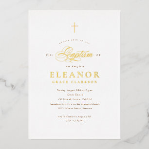 Gold Elegant Gold Cross Kalligraphie Taufe Folieneinladung