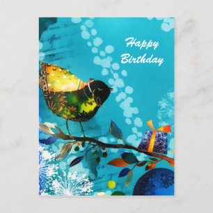 Gold Elegant Happy Songbird wünscht Wasserfarbe Feiertagspostkarte
