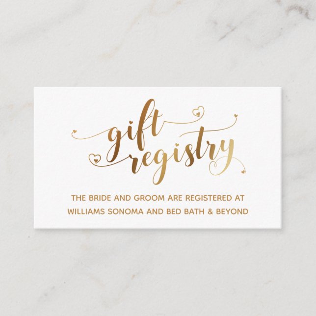 Gold Elegant Hörskript, White Gift Registry Begleitkarte (Vorderseite)