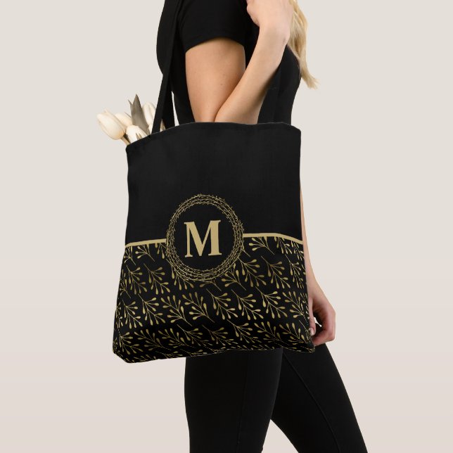 Gold Elegant #Monogram & Golden Leaf Muster Schwar (Von Nahem)