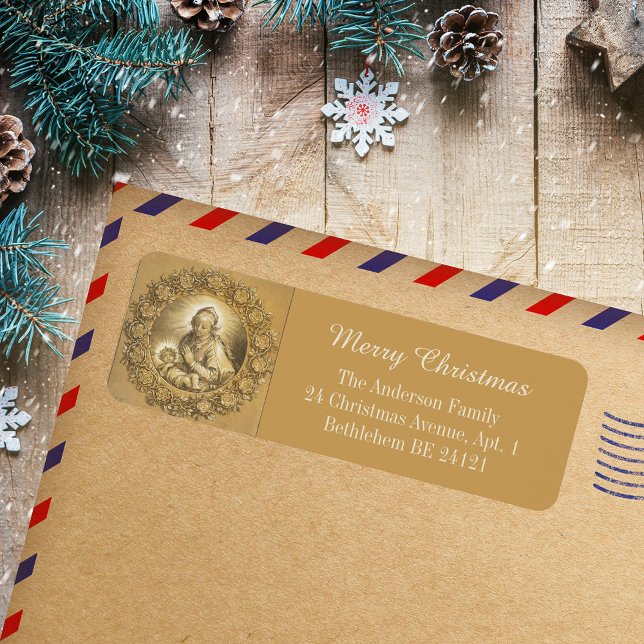 Gold Elegant Religious Merry Christmas Nativity (Gold Elegant Religious Christian Catholic Merry Christmas Nativity Holiday Return Address Labels)