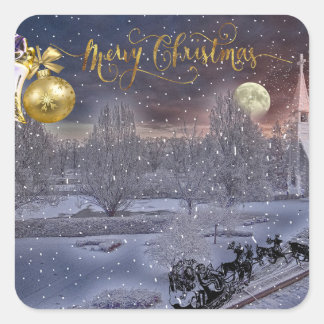 Gold Elegant Script Merry Christmas Ornament Quadratischer Aufkleber