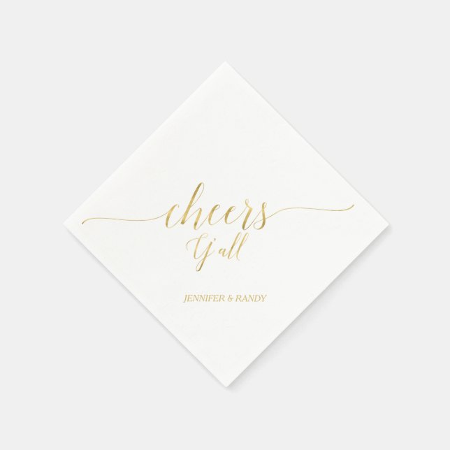 Gold | Elegant Stilvolle Buchstaben Cheers Y' all Serviette (Ecke)