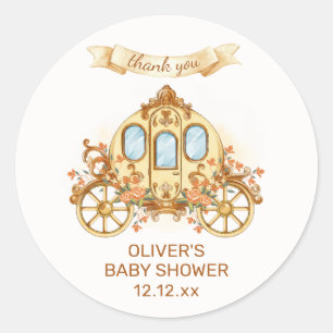 Gold Elegante Blumen Prinz Kutsche Baby Shower Runder Aufkleber
