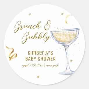 Gold Elegante Brunch Bubbly Champagne Baby Dusche Runder Aufkleber