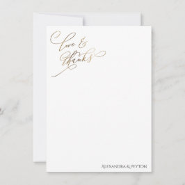 Gold Elegante Calligrafy Liebe and Dankcard Dankeskarte