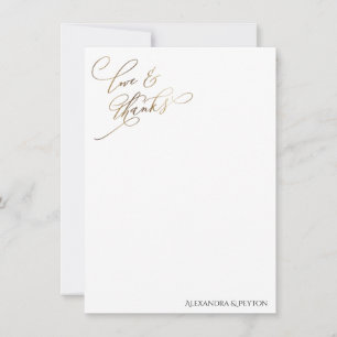 Gold Elegante Calligrafy Liebe and Dankcard Dankeskarte