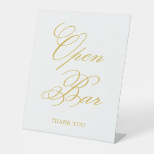 Gold Elegante Calligraphy Wedding Open Bar Sockelschild