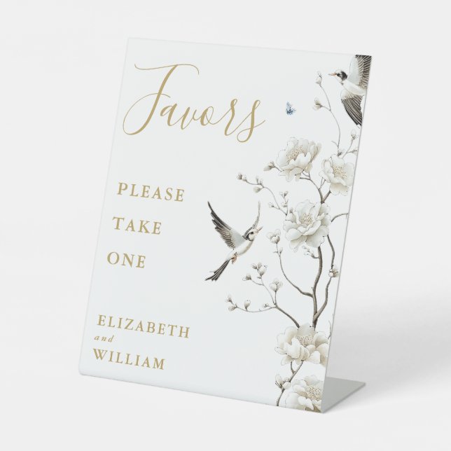 Gold Elegante Chinoiserie Liebhaber der Hochzeit Sockelschild (Vorderseite)