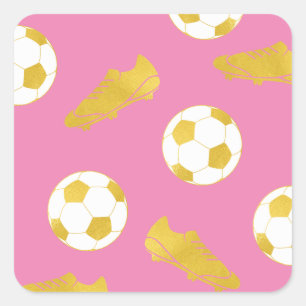 Gold Elegante Classic Soccer Cleats Ball Pink Girl Quadratischer Aufkleber