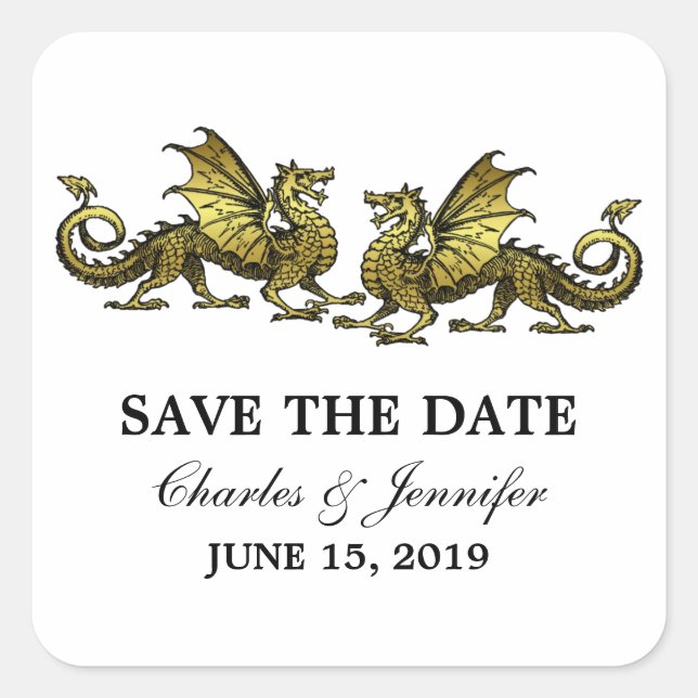 Gold Elegante Dragons Save the Date Stickers (Vorderseite)