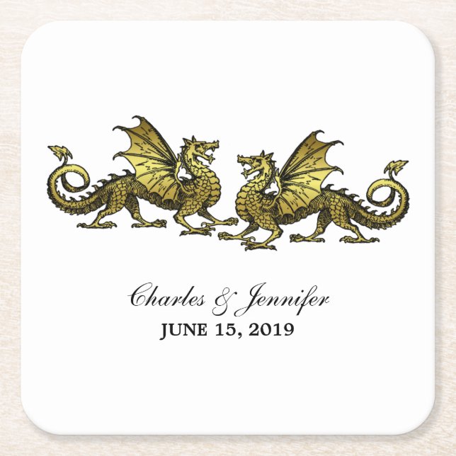 Gold Elegante Dragons Wedding Paper Untersetzer (Vorderseite)