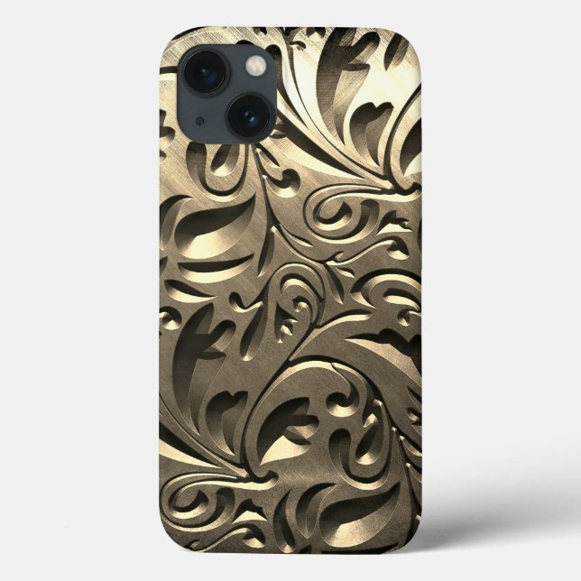 Gold elegante Gravur aus Metall abstrakt Case-Mate iPhone Hülle (Rückseite)