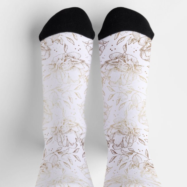 Gold Elegante handgezeichnete Florals Hochzeitsges Socken (Oben)