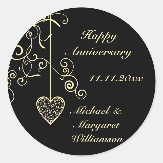 Gold Elegante Heart Wedding Anniversary Stickers (Vorderseite)