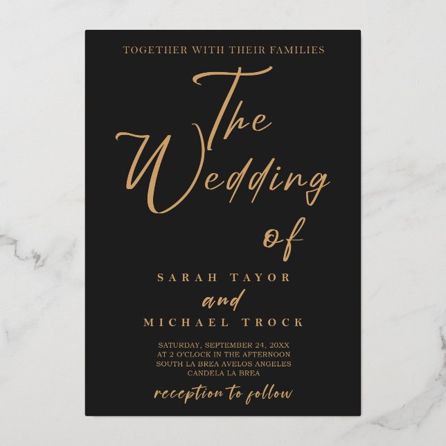 Gold Elegante Kalligraphie | Einladung von Black M (Vorderseite)