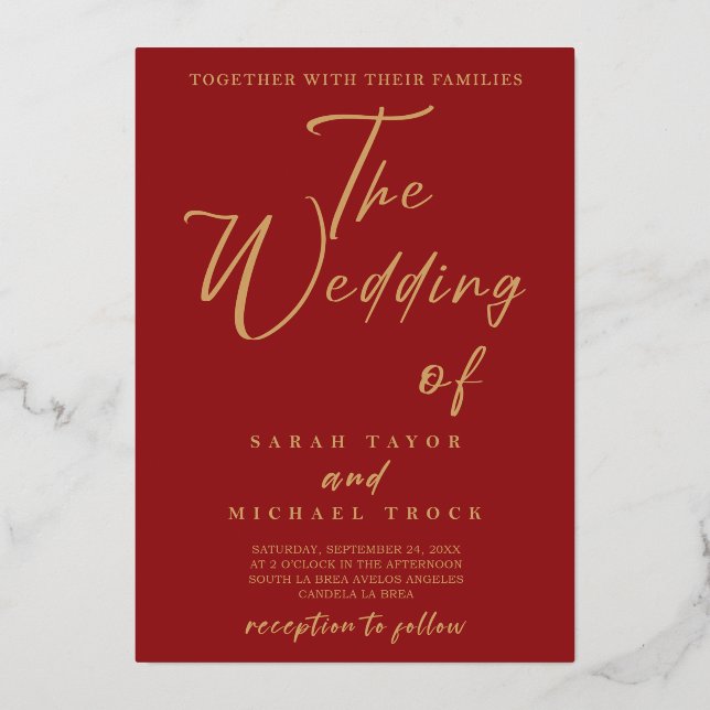 Gold Elegante Kalligraphie | Einladung zur Roten H (Vorderseite)