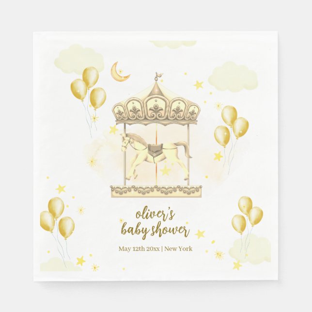 Gold Elegante Magical Balloon Carousel Baby Shower Serviette (Vorderseite)