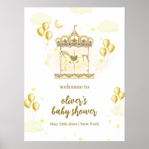 Gold Elegante Magical Carousel Baby Dusche Willkom Poster