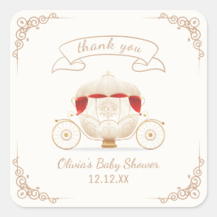 Gold Elegante Märchen-Kutsche Baby Shower Quadratischer Aufkleber