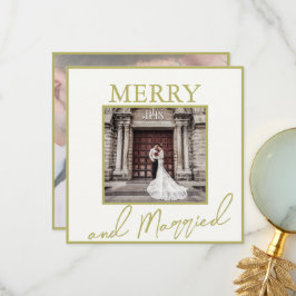 Gold Elegante Merry & Verheiratet 2 Fotos Dankeskarte