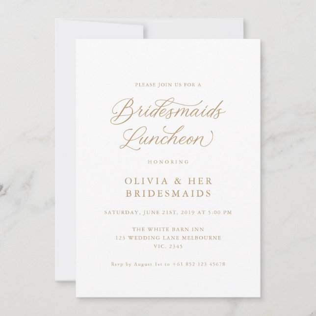 Gold Elegante Moderne Script Bridesmaids Luncheon Einladung (Vorderseite)