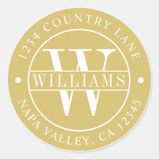 Gold Elegante Monogram-Rücksendeadresse Runder Aufkleber (Vorderseite)