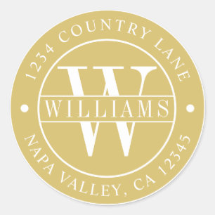 Gold Elegante Monogram-Rücksendeadresse Runder Aufkleber