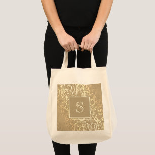 Gold Elegante Monogram Tote Bag Geblüht Tragetasche