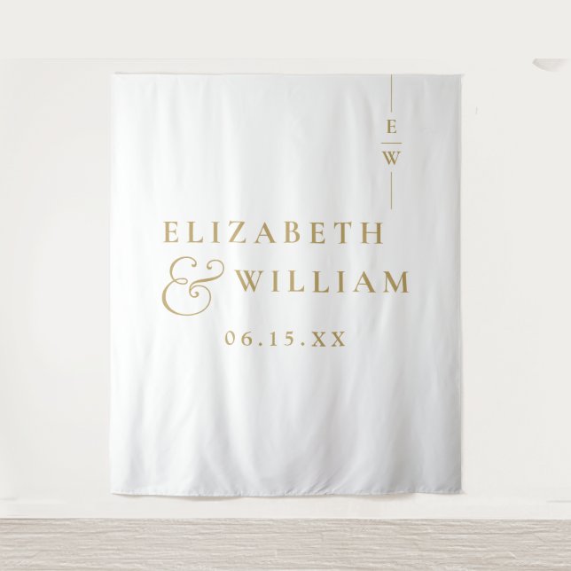 Gold Elegante Monogram Wedding Foto Background Wandteppich (Vorderseite)