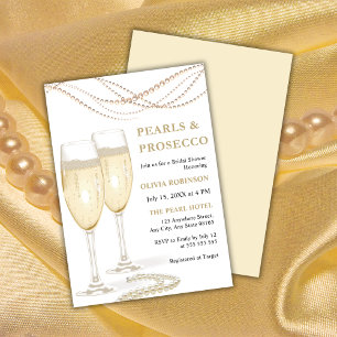 Gold Elegante Perlen und Prosecco Brautparty Einladung