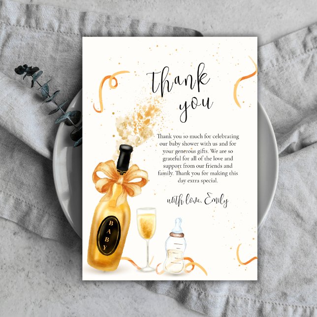 Gold Elegante Poppin Flaschen Champagne Baby Dusch Dankeskarte (Gold Elegant Poppin Bottles Champagne Baby Shower Thank You Card)