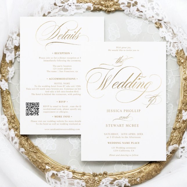 Gold elegante Qr alle in einer kalligraphischen Ho Einladung (Gold elegant Qr all in one calligraphy wedding Invitation)